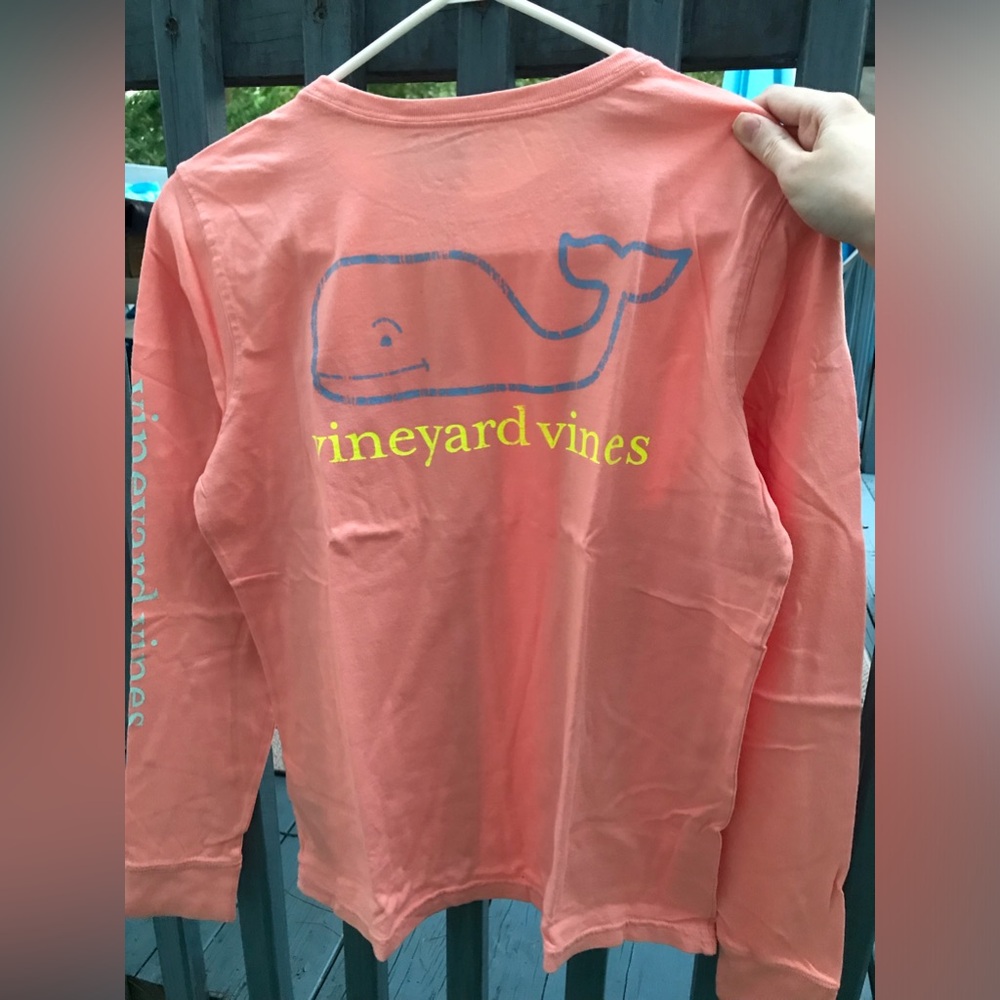 New Women’s Vineyard Vines Long Sleeve Vintage Whale Pocket Tee Papaya Passion S
